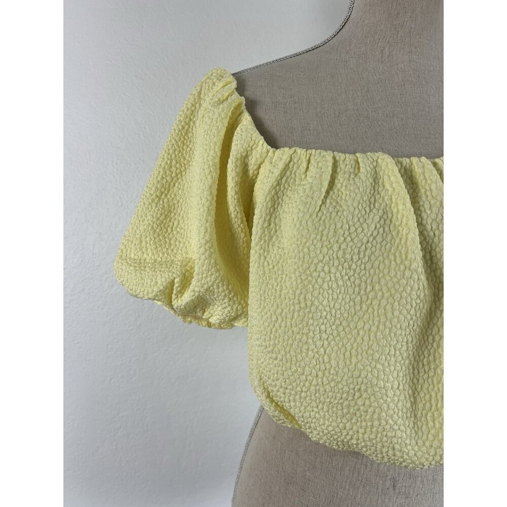 Vici Womens Butter Yellow Cut Out Tie Back Bubble Crop Top Bohemian NWOT Large - Picture 8 of 12